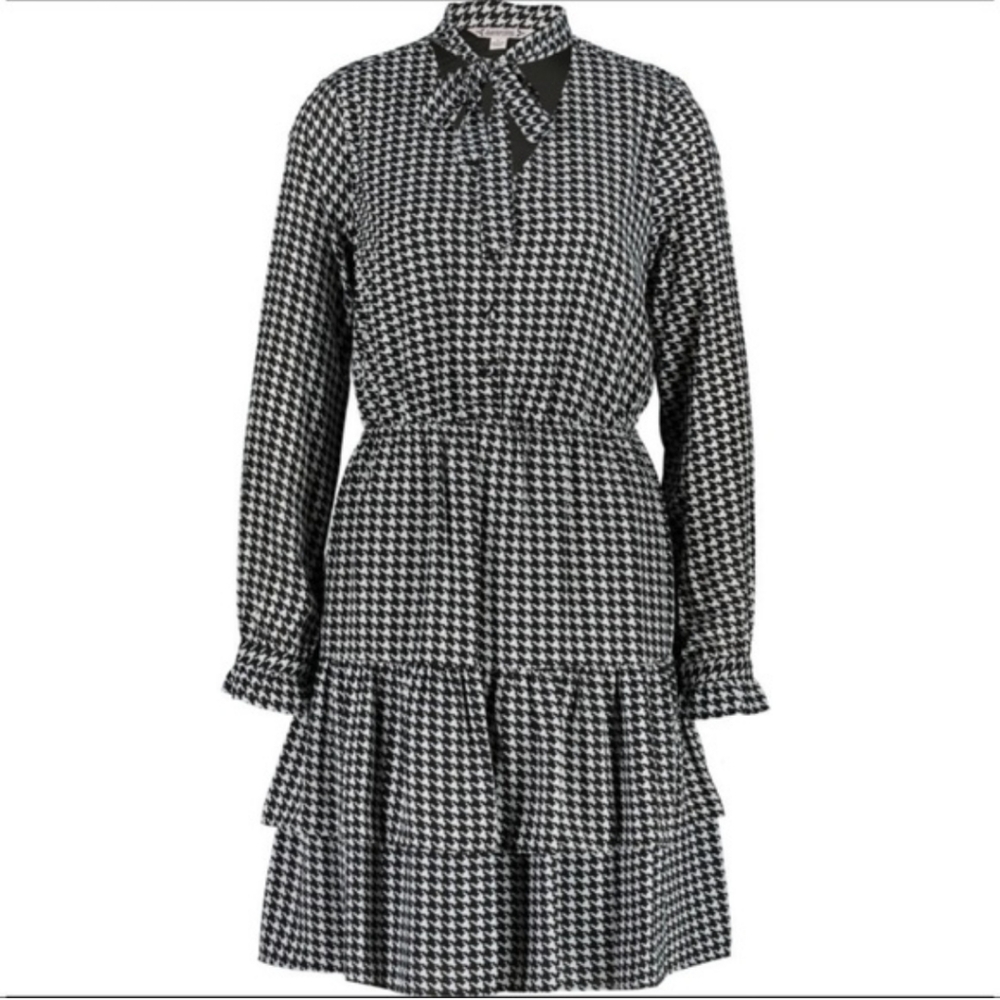 Nanette Lepore NWT black white houndstooth print tiered dress size 12 - Picture 2 of 13